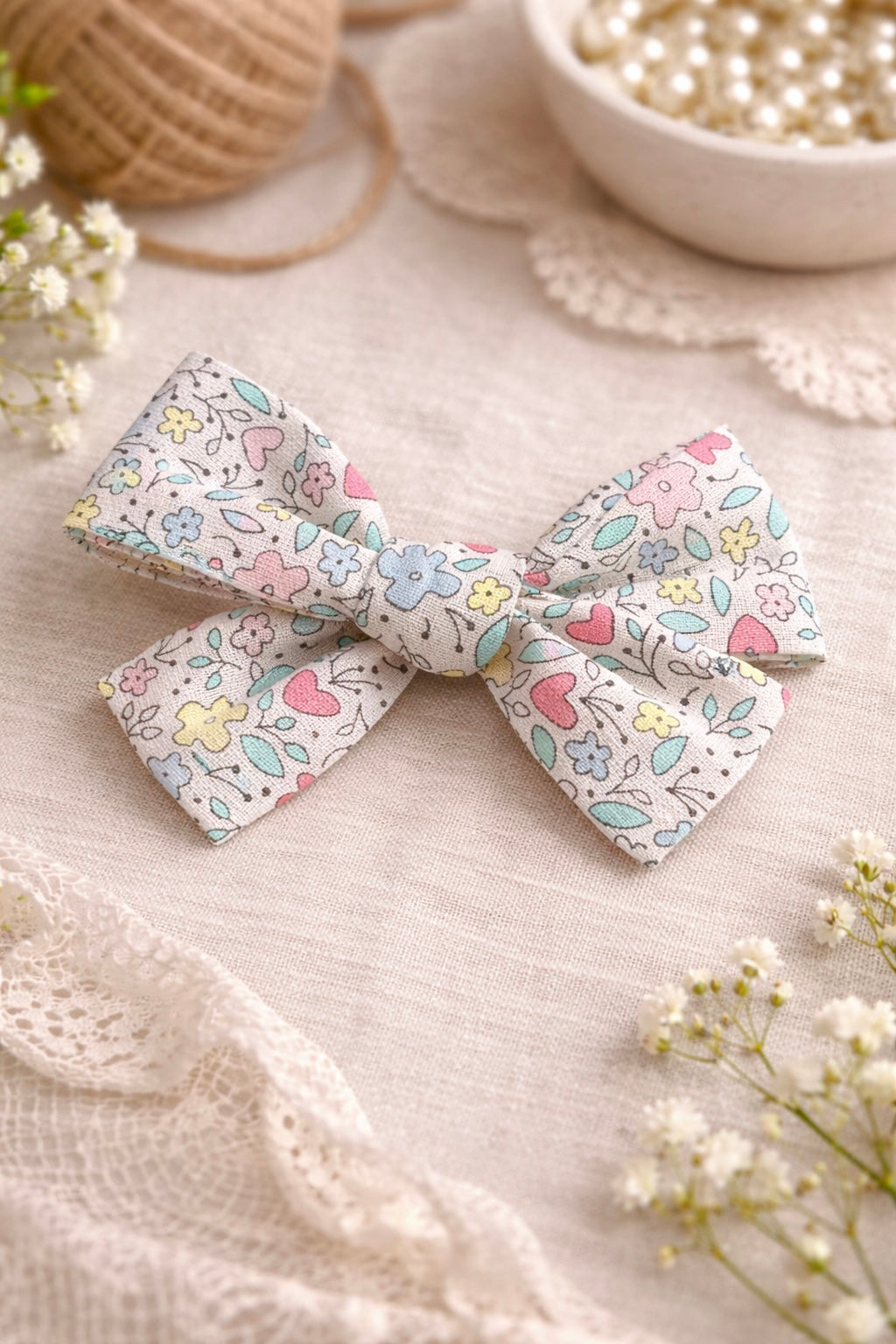 Petals & Hearts Hand Tied Bow Clips
