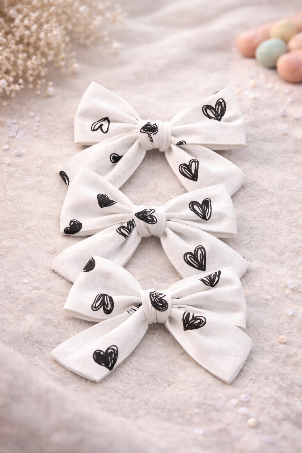 Sweet Black Sketch Hearts Sailor Bow 🖤