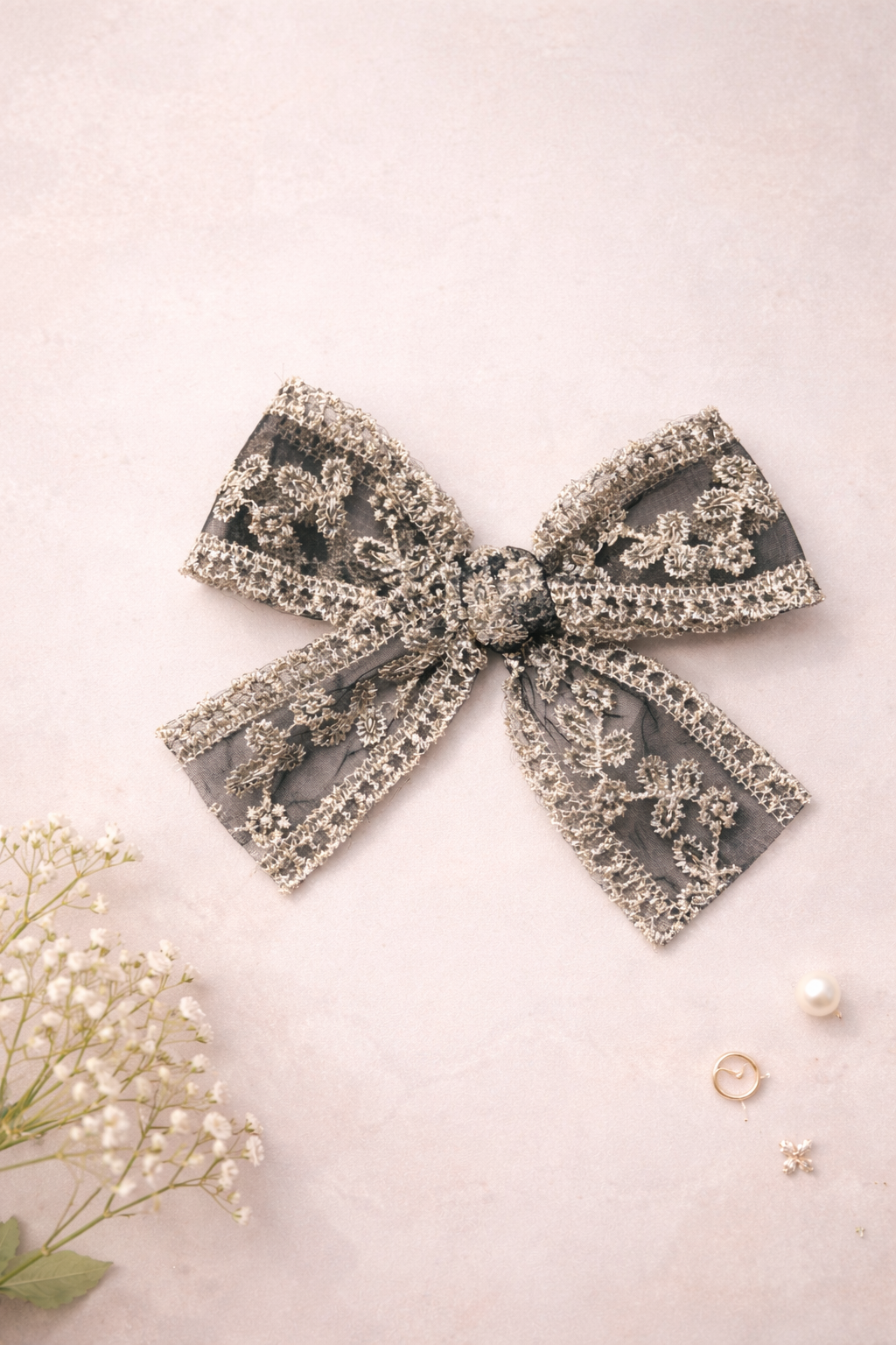 Smoky Gold - Custom Lace Bows on Clips